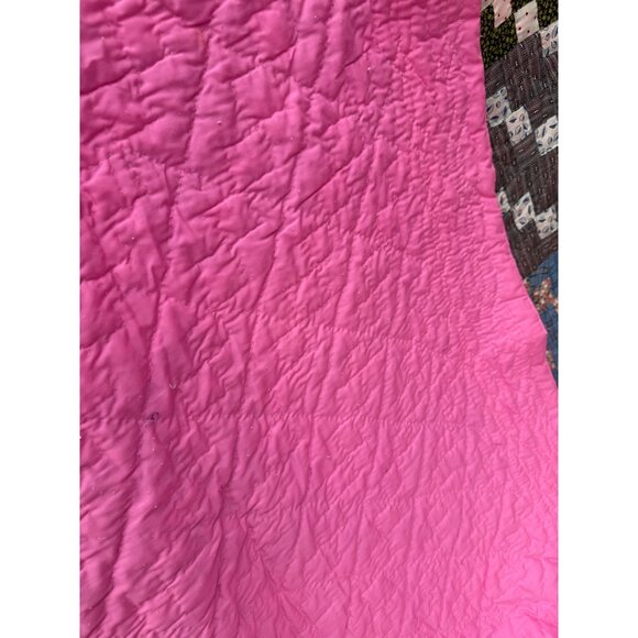 Vintage 1930s Fabric Postage Stamp Quilt 77.5x78" Rustic - Picture 13 of 16